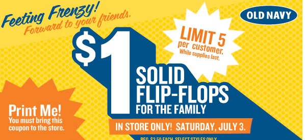 old navy coupons online. $1.00 Flip-Flops at Old Navy