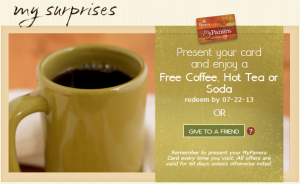 free coffee hot tea soda panera rewards