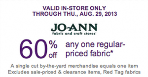 joann fabric 60 percent off coupon
