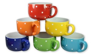colorful polka dot mugs