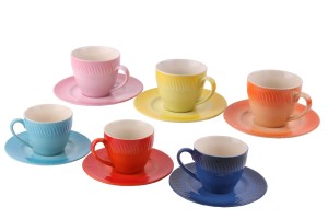 Colorful Espresso Cups and Saucers