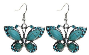 Crystal and Turquoise Butterfly Earrings