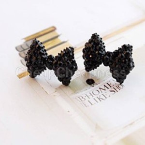 black crystal bow earrings