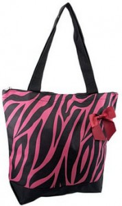 pink and black zebra print tote bag