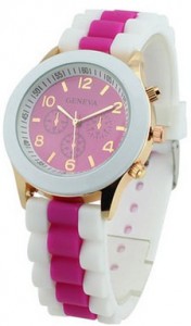 pink and white geneva watch