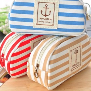 striped cosmetic bags
