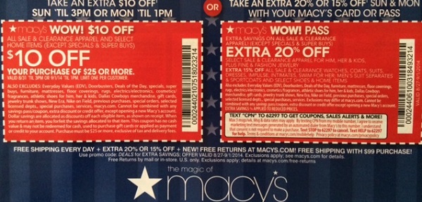 Macy&#39;s WOW Pass in Sunday&#39;s Paper (or Online) - $10 off $25 or 20% off! - www.semadata.org