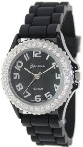 geneva black silicone watch