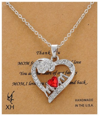 Crystal Heart Mom Necklace