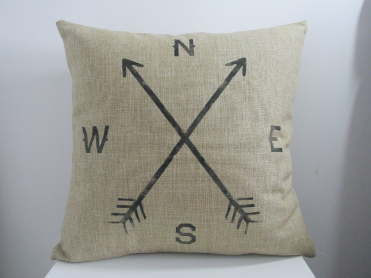 Retro Linen Compass Pillow Cover