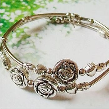 Retro Tibetan Silver Rose Bracelet