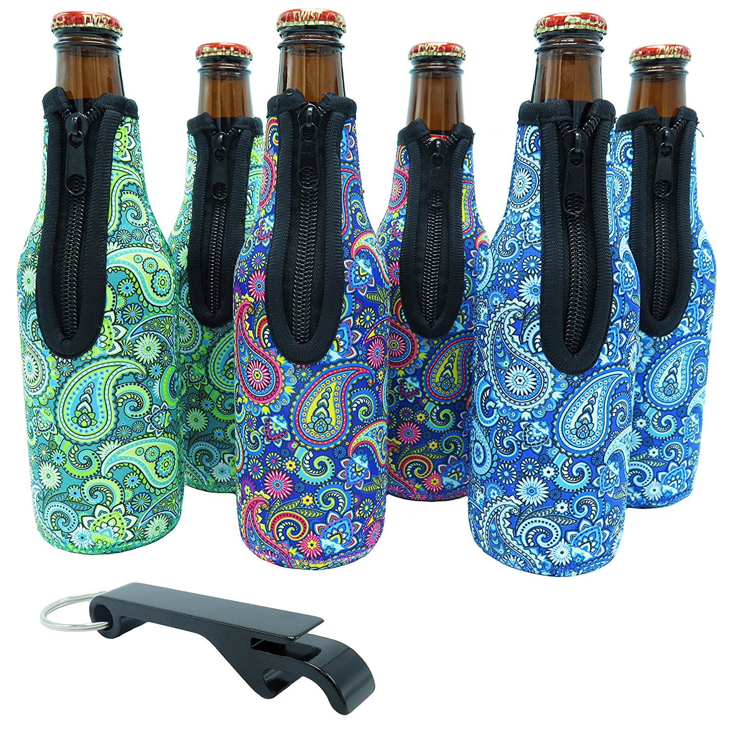 Set of 6 Paisley Bottle Koozies